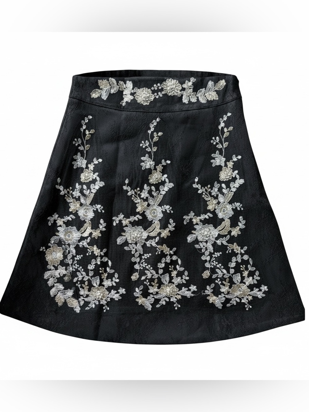 Vintage Black beaded Sequined  Embroidered Floral A-Line Skirt